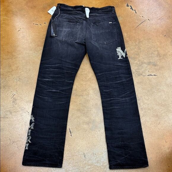 AMIRI Dark Straight Jeans with Embroidered Detail - Picture 8 of 12